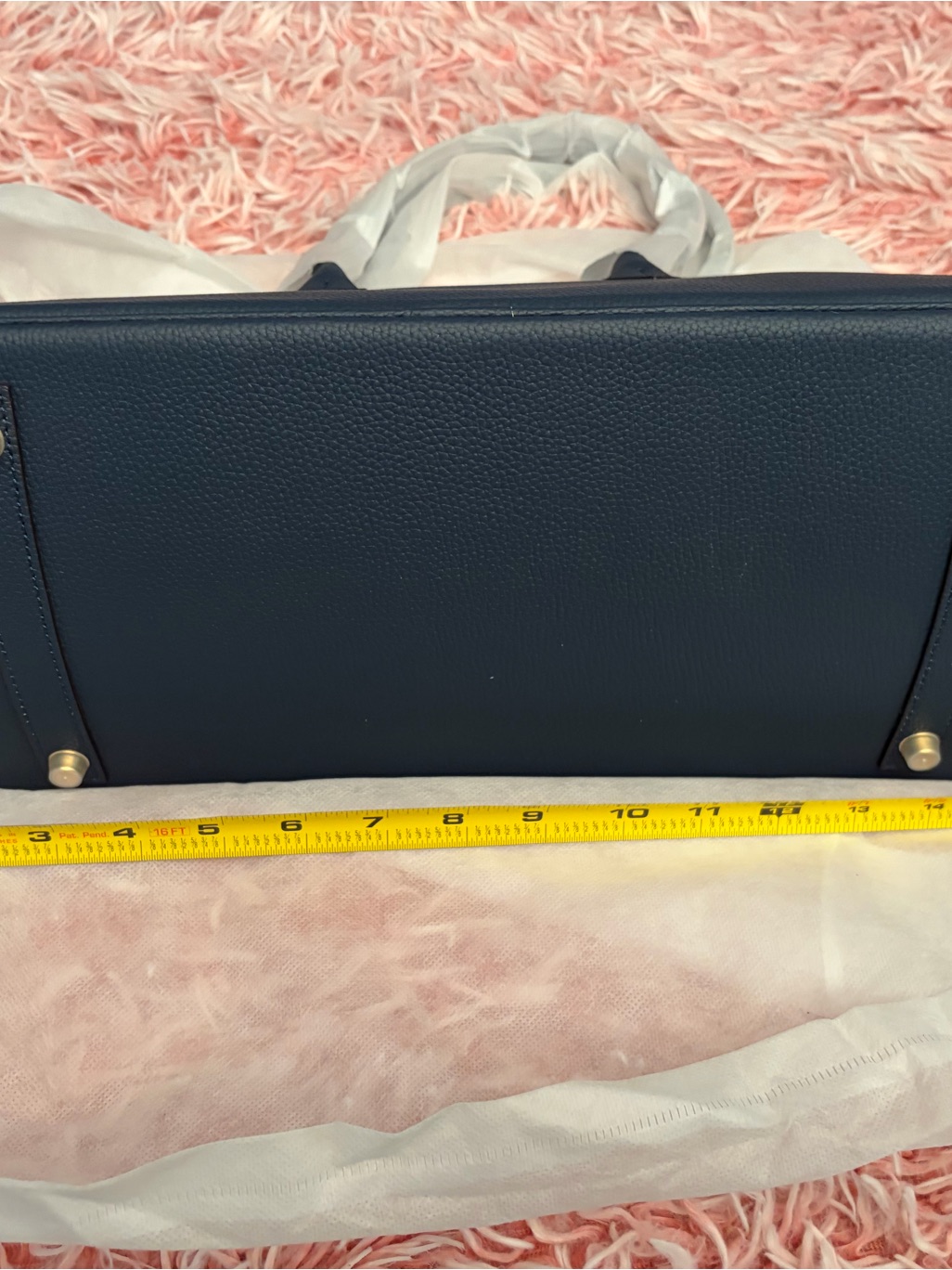 Structured Navy Leather Satchel With Gold-Tone Hardware By Tiffany And Fred — image 3 of 8